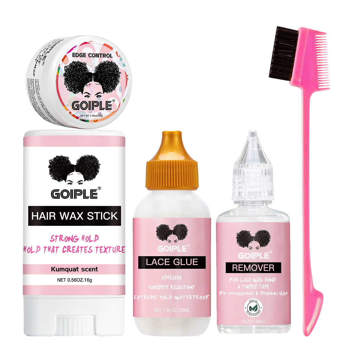 Waxing Kit Home - GOIPLE แว็กซ์แท่งจัดแต่งทรงผม, เจลควบคุมทรงผมบริเวณไรผมสำหรับเด็ก, กาวติดวิกผมและน้ำยาล้างกาวพร้อมแปรง ชุดอุปกรณ์ติดตั้งวิกผม