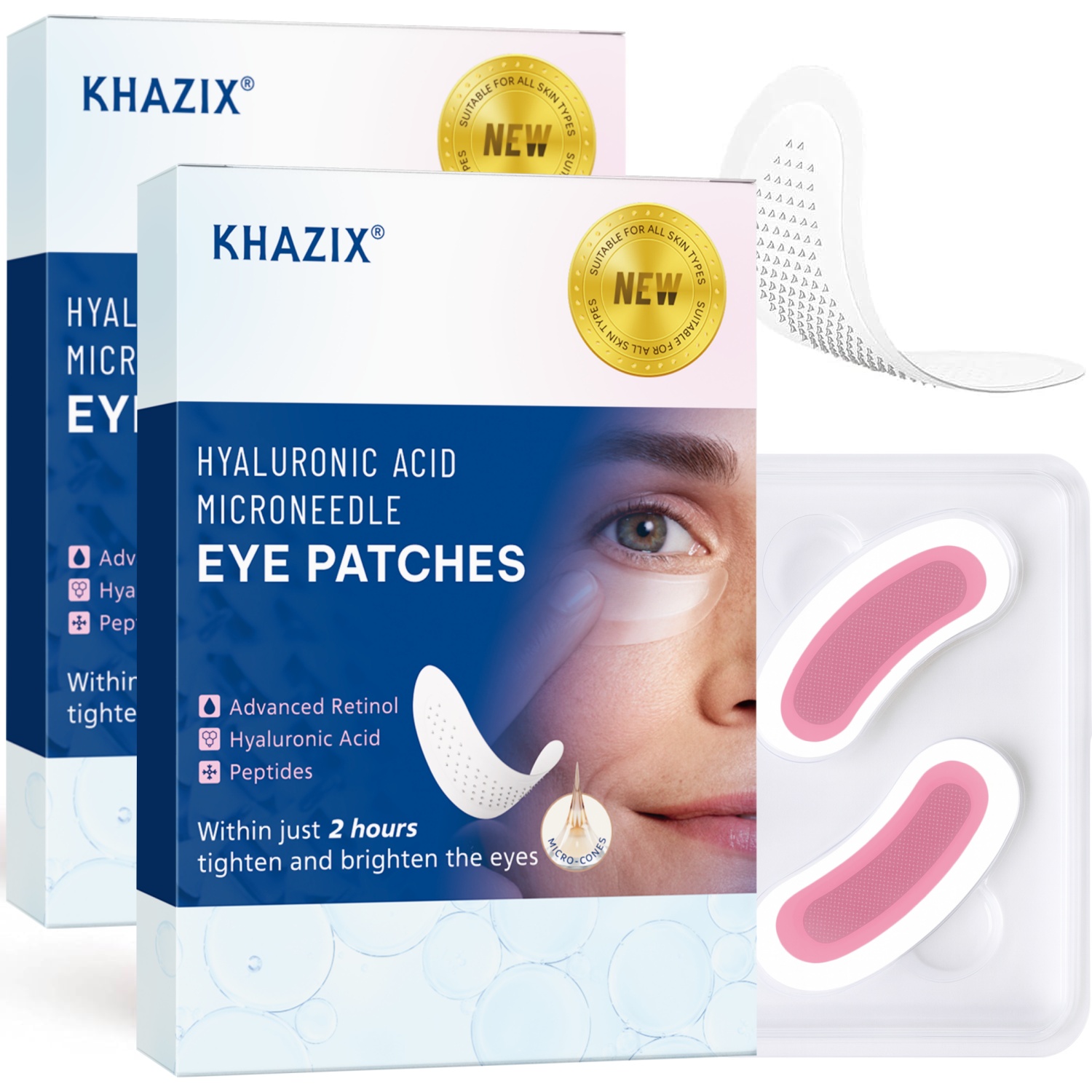 Microneedle Patch Eye - แผ่นแปะใต้ตาเรตินอลไมโครนีดเดิลพร้อมกรดไฮยาลูโรนิกและเปปไทด์กระชับผิว สำหรับหน้าผาก บริเวณรอบดวงตา รอยตีนกา และรอยรอยยิ้ม 1