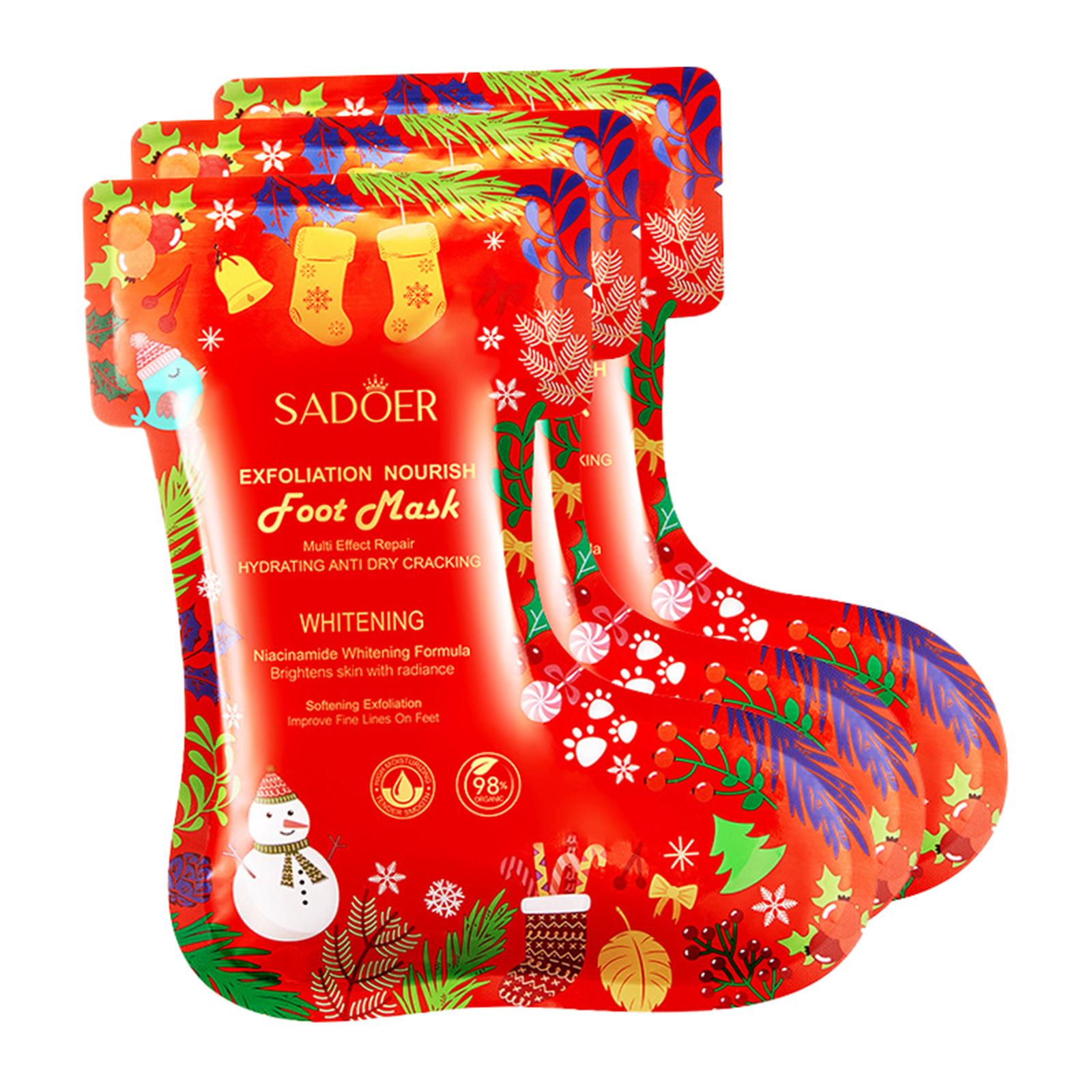 Foot Mask Peeling - 3 ชิ้นมาส์กลอกผิวเท้าของขวัญคริสต์มาสสำหรับเท้าแห้ง สดชื่นสำหรับผู้หญิงผู้ชาย ลบ